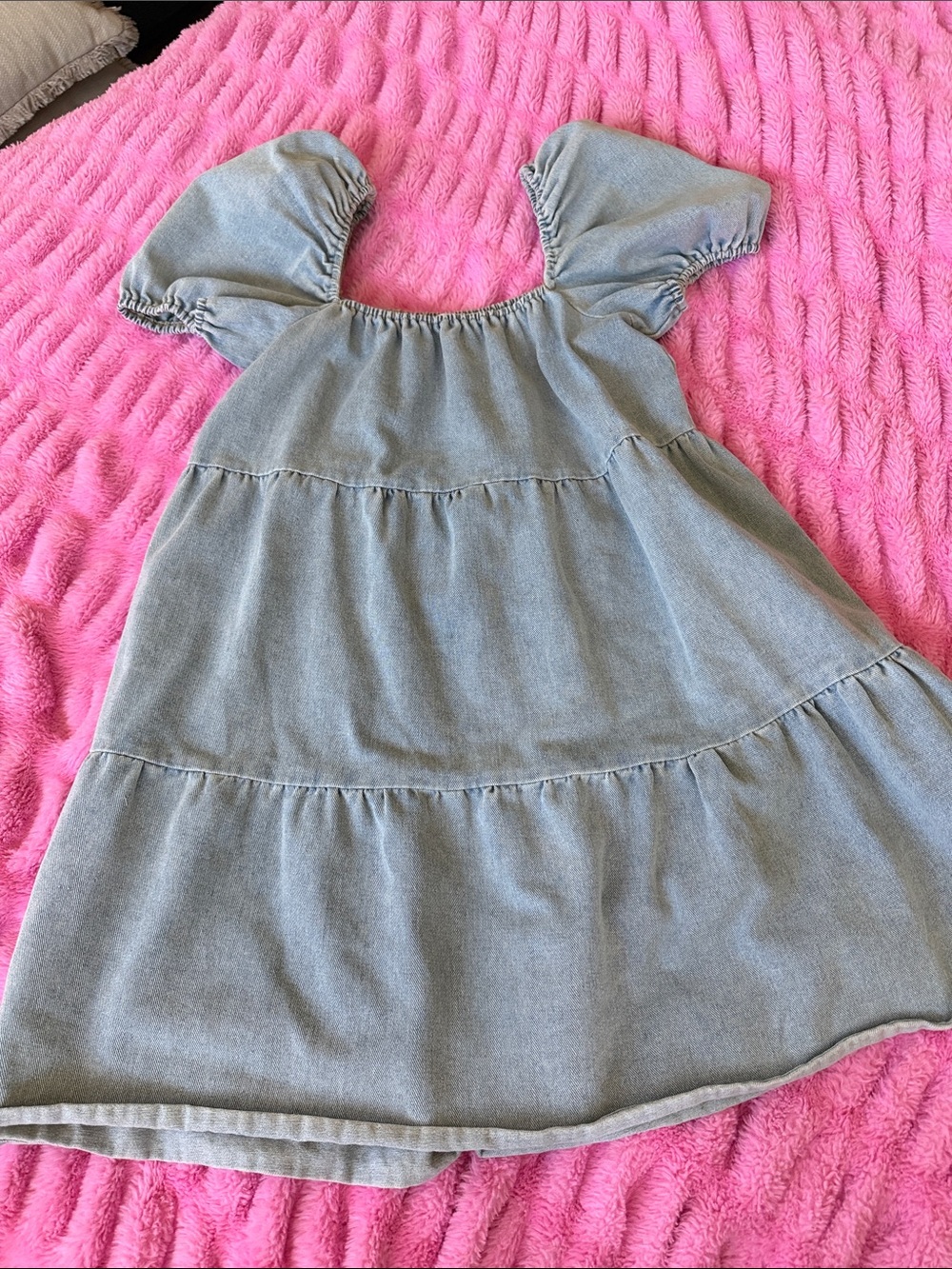 Cloud Ten Girls' Light Wash Denim Tiered Dress
